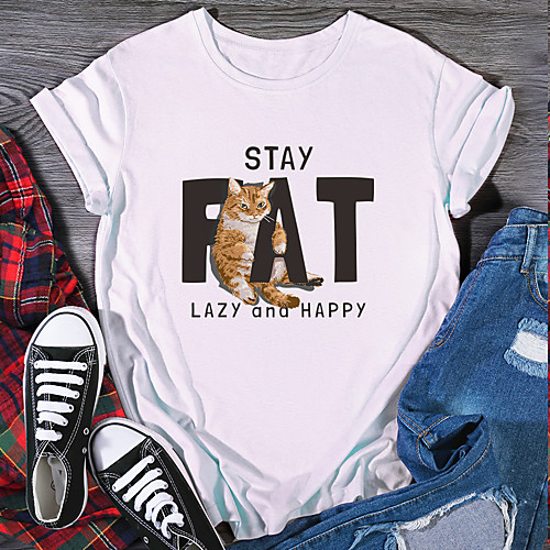

Women's T shirt Graphic Print Round Neck Tops 100% Cotton Basic Basic Top White Purple Red