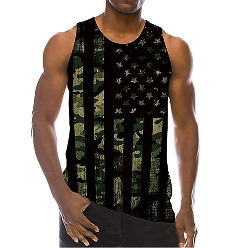 

Men's Tank Top Undershirt 3D Print Striped 3D Print Sleeveless Daily Tops Casual Beach Green Gray