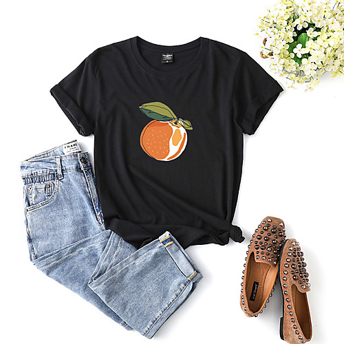 

Women's T shirt Letter Print Round Neck Tops Cotton Basic Basic Top White Black Purple