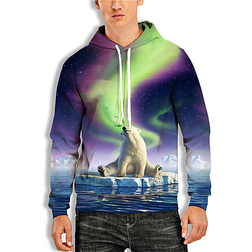 

Men's Pullover Hoodie Sweatshirt Graphic Prints Polar Bear Animal Print Hooded Daily Holiday 3D Print Basic Casual Hoodies Sweatshirts Long Sleeve Purple