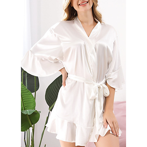 

Women's Ultra Sexy Robes Pajamas Solid Colored Polyester Casual Deep V Daily Wear Home Half Sleeve Belt Included