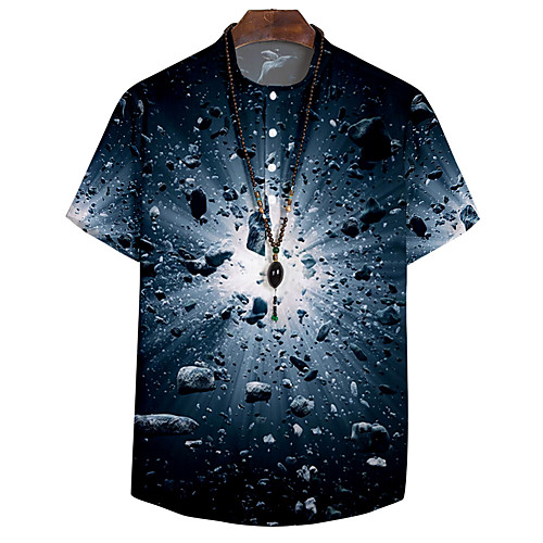 

Shirt Men's Optical Illusion Meteorite 3D Print Button-Down 3D Print Casual Short Sleeve Tops Casual Fashion Breathable Comfortable Black