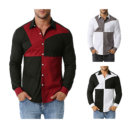 

Men's Shirt Other Prints Color Block Long Sleeve Daily Tops Cotton White Black Wine