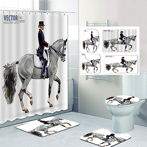 

Gentleman Riding A Horse Pattern Printing Bathroom Shower Curtain Leisure Toilet Four-Piece Design