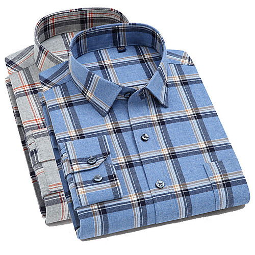 

Men's Shirt Plaid Button-Down Long Sleeve Casual Tops Cotton Business Simple A B C