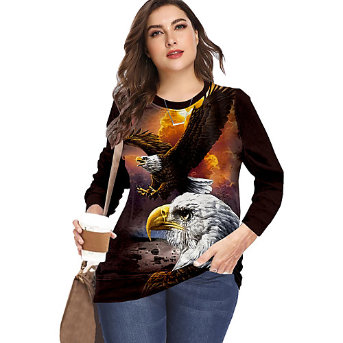 

Women's Plus Size Tops T shirt Graphic Animal Print Long Sleeve Round Neck Streetwear Blue Yellow White Big Size XL XXL 3XL 4XL 5XL