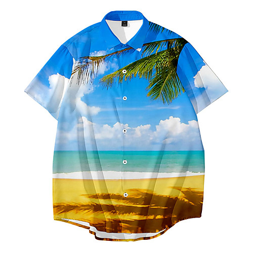 

Men's Shirt 3D Print Graphic 3D Button-Down 3D Print Short Sleeve Casual Tops Casual Hawaiian Blue