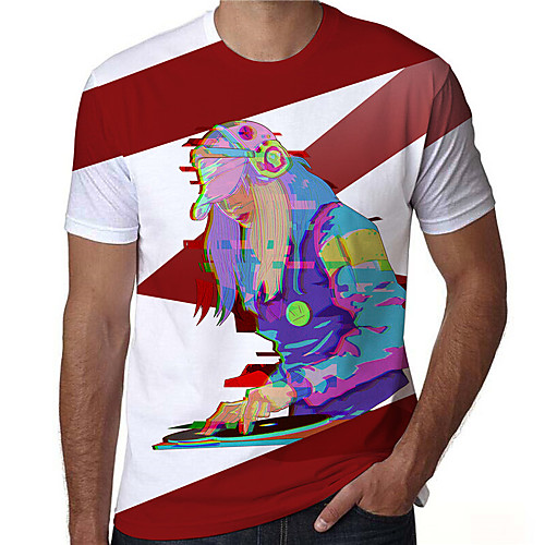 

Men's T shirt 3D Print Graphic Prints Portrait Print Short Sleeve Daily Tops Casual Designer Big and Tall Red / White