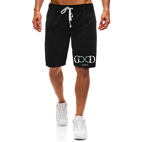 

Men's Casual / Sporty Athleisure Daily Gym Shorts Pants Flower Letter Short Pocket Elastic Drawstring Design Print Black Light Grey