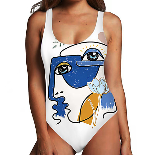 

Women's One Piece Monokini Swimsuit Tummy Control Print Color Block Abstract White Swimwear Bodysuit Strap Bathing Suits New Fashion Sexy / Padless