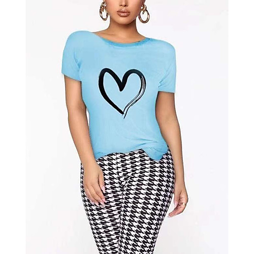 

Women's T shirt Geometric Round Neck Tops White Black Yellow