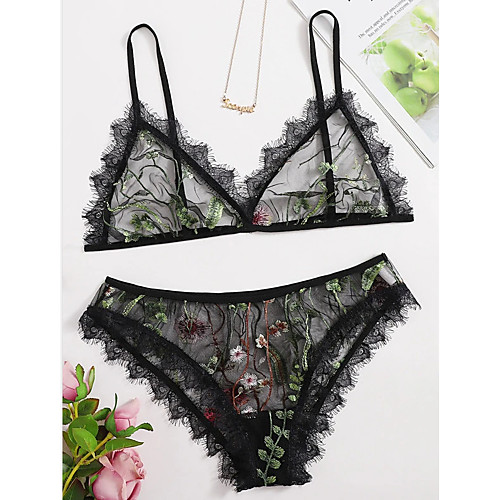 

Women's Mesh Lace Super Sexy Suits Nightwear Embroidered Black S M L / Strap / Deep V / Strap