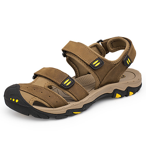 

Men's Sandals Hand Stitching Outdoor Hiking Sandals Casual Daily Outdoor Walking Shoes Cowhide Breathable Handmade Non-slipping Dark Brown Khaki Green Summer