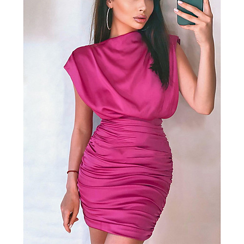 

Women's A Line Dress Short Mini Dress Blue Rose Red Sleeveless Solid Color Summer Turtleneck Casual Sexy 2021 S M L