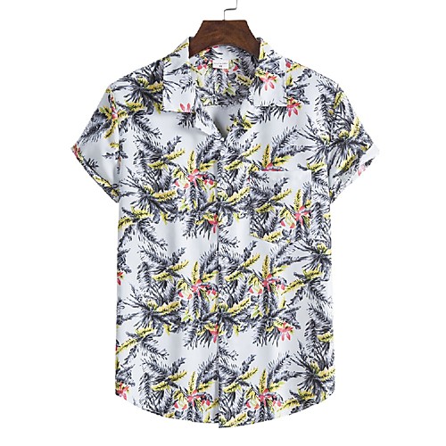 

Men's Shirt Other Prints Leaves Print Short Sleeve Casual Tops Hawaiian Classic Collar White / Summer / Beach