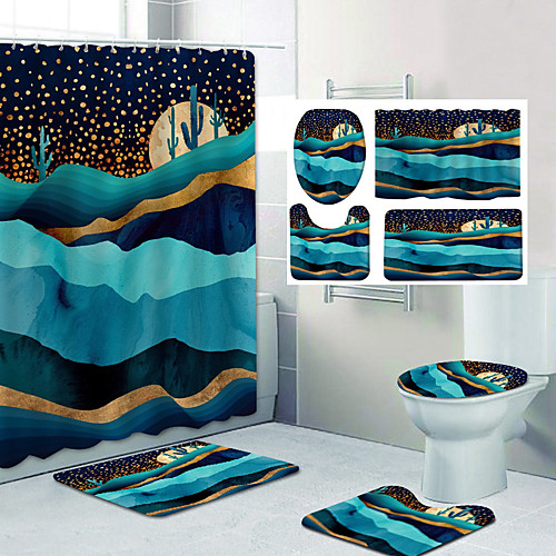 

Beautiful Mountains Pattern Printing Bathroom Shower Curtain Leisure Toilet Four-Piece Design
