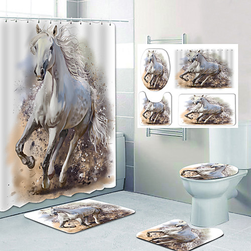 

Shower Curtain & Mat Set Bathroom Polyester Classic Waterproof