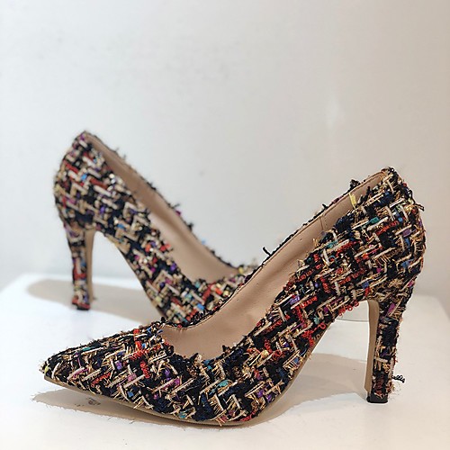 

Women's Sandals High Heel Pointed Toe Knit Rhinestone Striped Camouflage Black Blue Beige