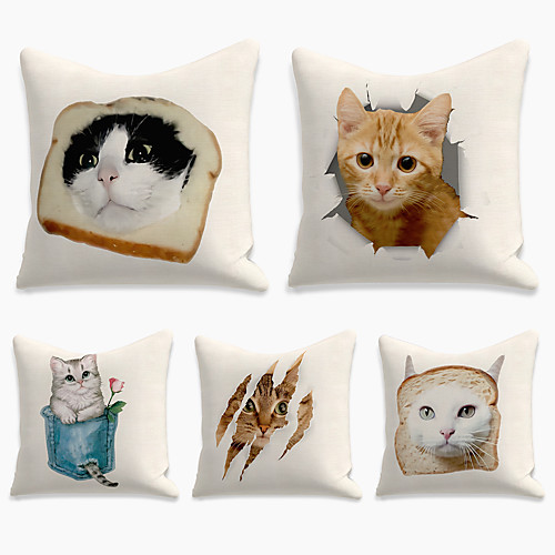 

Cushion Cover 5PCS Linen Soft Print Square Throw Pillow Cover Cushion Case Pillowcase for Sofa Bedroom 45 x 45 cm (18 x 18 Inch) Superior Quality Mashine Washable