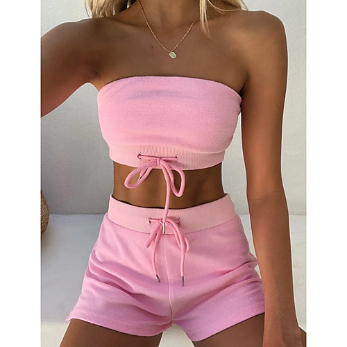 

Women's Streetwear Solid Color Going out Casual / Daily Two Piece Set Crop Top Tracksuit Loungewear Shorts Biker Shorts Drawstring Tops / Slim