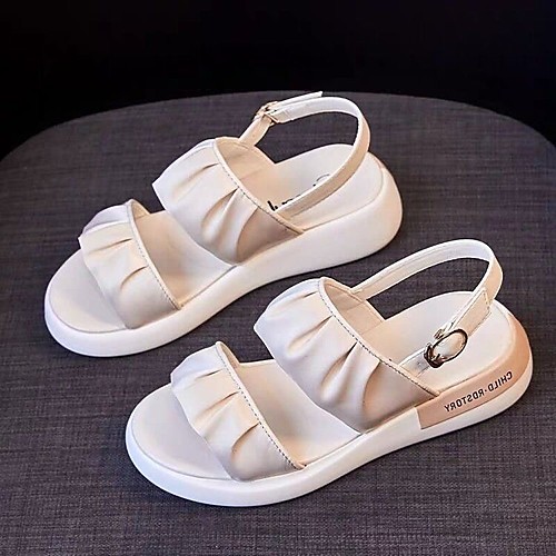 

Women's Flats Sporty Sandals Flat Heel Pointed Toe PU Solid Colored Almond Black