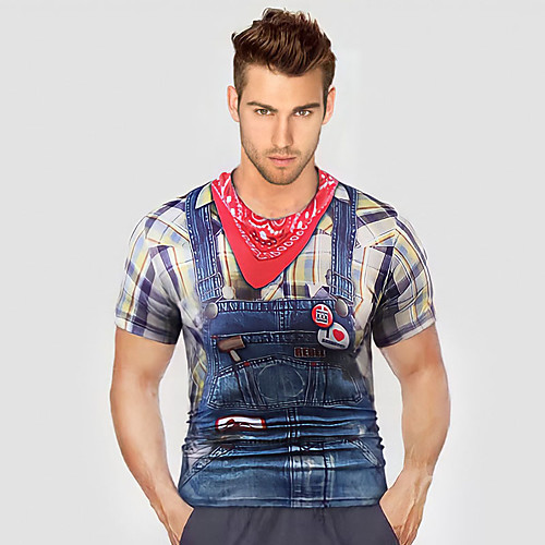 

Men's T shirt Simulation Print Short Sleeve Daily Slim Tops Streetwear Round Neck Fuchsia / Summer