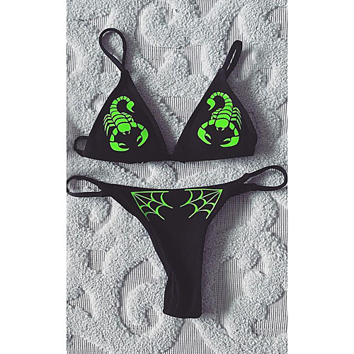 

Women's Bikini 2 Piece Swimsuit Push Up Triangle Print Animal Black Swimwear Padded Strap Bathing Suits New Fashion Sexy / Padded Bras / Slim
