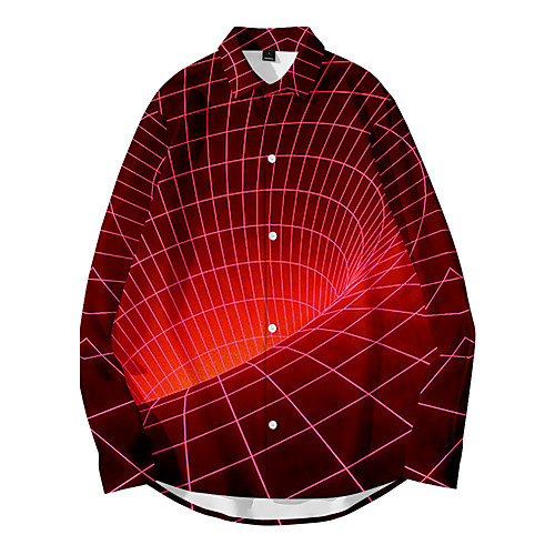 

Shirt Men's Optical Illusion 3D Print Button-Down 3D Print Casual Long Sleeve Tops Casual Fashion Breathable Comfortable Red