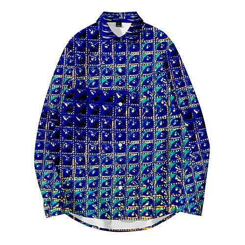 

Shirt Men's Optical Illusion 3D Print Button-Down 3D Print Casual Long Sleeve Tops Casual Fashion Breathable Comfortable Blue