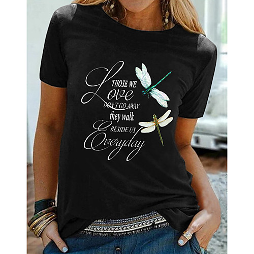 

Women's T shirt Graphic Text Print Round Neck Tops Basic Basic Top Black