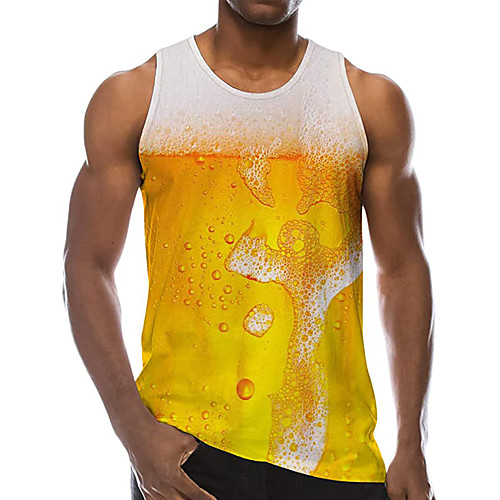 

Men's Tank Top Undershirt 3D Print Beer 3D Print Sleeveless Daily Tops Casual Beach Yellow