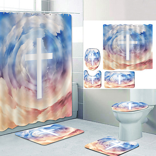 

Bathroom Shower Curtain & Mat Set Modern Polyester New Design