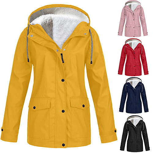 

tops women solid color thickening fur collar jacket outdoor plus size hooded windproof coat outdoor