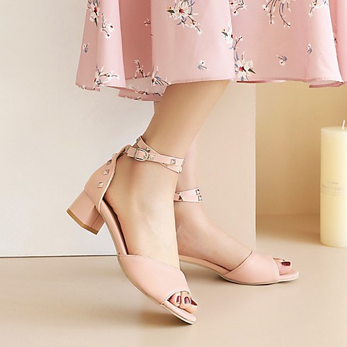 

Women's Sandals Chunky Heel Peep Toe PU Synthetics Light Brown White Black