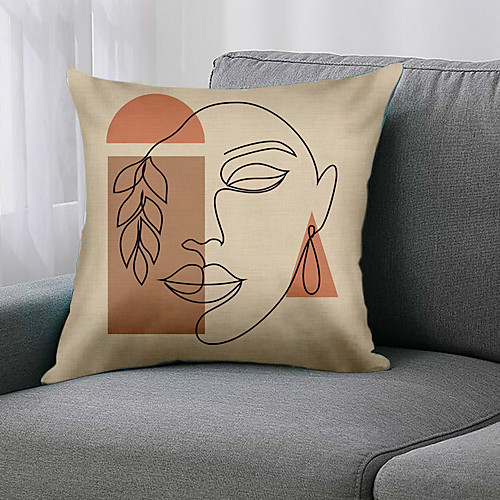 

Double Side 1 Pc Geometric Cushion Cover Print 45x45cm Faux Linen for Sofa Bedroom