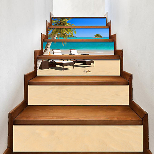 

Creative 3d Stairs Stickers Beach Scenery Diy Decoration Home Stickers Waterproof 3d Stereo Wall Stickers