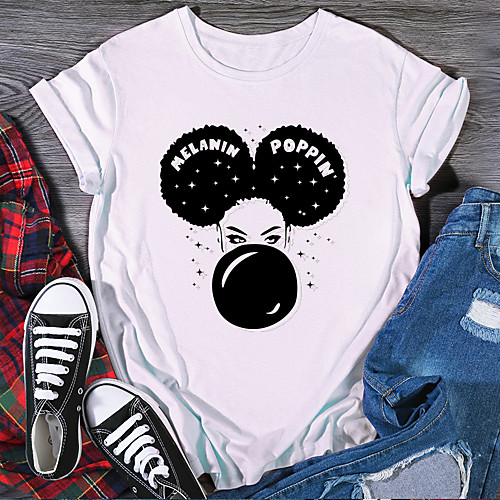 

Women's T shirt Graphic Print Round Neck Tops 100% Cotton Basic Basic Top White Black Purple