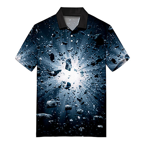 

Men's Golf Shirt Tennis Shirt 3D Print Optical Illusion Meteorite Button-Down Print Short Sleeve Casual Tops Casual Fashion Soft Breathable Black / Sports
