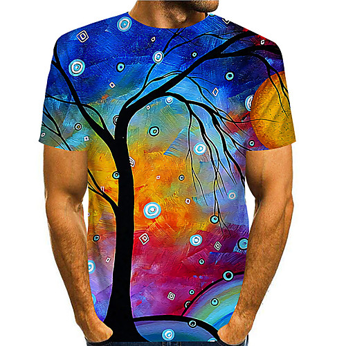

Men's T shirt 3D Print Graphic Prints Tree 3D Print Short Sleeve Daily Tops Basic Casual Rainbow