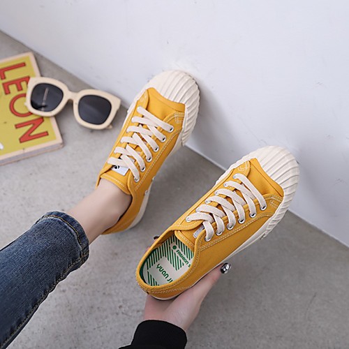 

Women's Sneakers Canvas Shoes Flat Heel Round Toe PU Synthetics White Black Yellow
