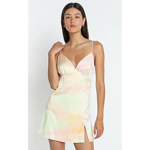 

A-Line Flirty Boho Holiday Homecoming Dress Spaghetti Strap Sleeveless Short / Mini Chiffon with Split Pattern / Print 2021
