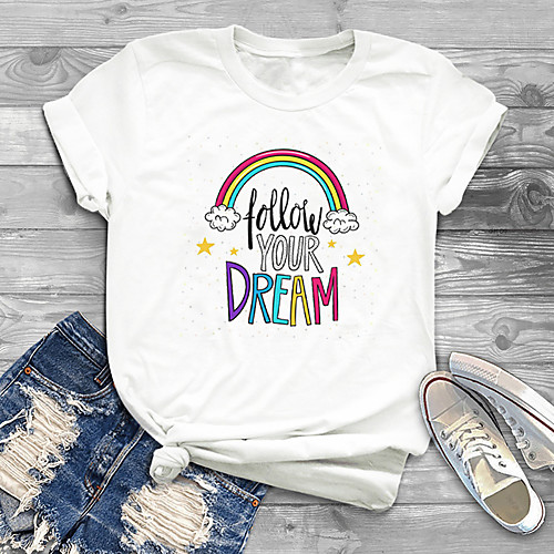 

Women's Plus Size Tops T shirt Rainbow Graphic Letter Print Short Sleeve Crewneck White Big Size XL XXL 3XL 4XL 5XL / Holiday