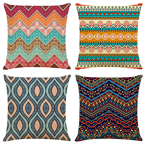 

4 pcs Faux Linen Pillow Cover, Geometric Simple Boho Square Traditional Classic