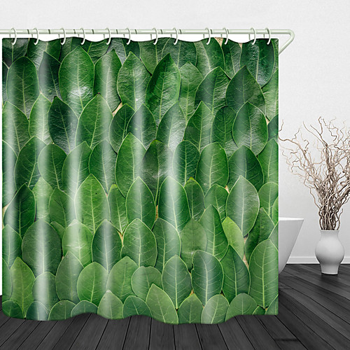 

Fresh Green Leaves Print Waterproof Fabric Shower Curtain for Bathroom Home Decor Covered Bathtub Curtains Liner Includes with Hooks 72 Inch