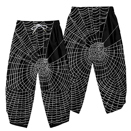 

Men's Casual / Sporty Athleisure Daily Sports Harem Loose Wide Leg Pants Spider web Full Length 3D Print Elastic Waist Black
