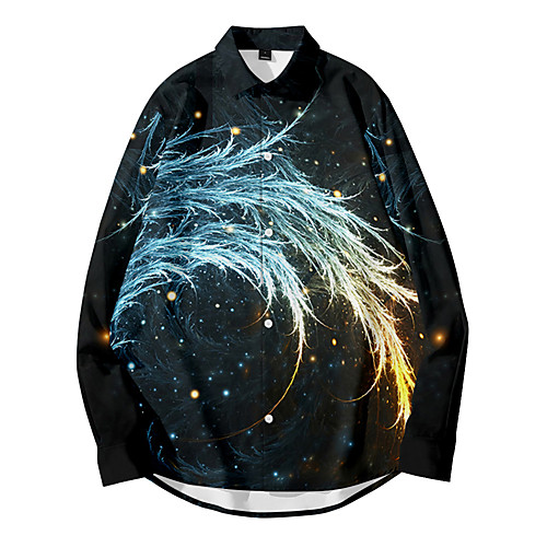 

Shirt Men's Lightning 3D Print Button-Down 3D Print Casual Long Sleeve Tops Casual Fashion Breathable Comfortable Black