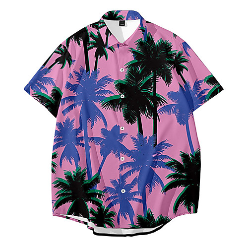 

Men's Shirt 3D Print Graphic 3D Button-Down 3D Print Short Sleeve Casual Tops Casual Hawaiian Purple