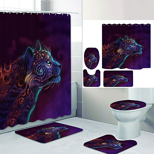

Bathroom Shower Curtain & Mat Set Modern Polyester New Design