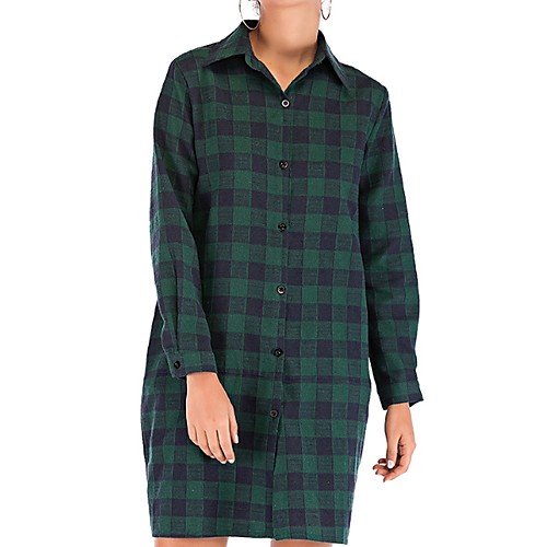 

Women's Jacket Daily Spring & Fall Long Coat Regular Fit Casual Jacket Long Sleeve Plaid Green Red