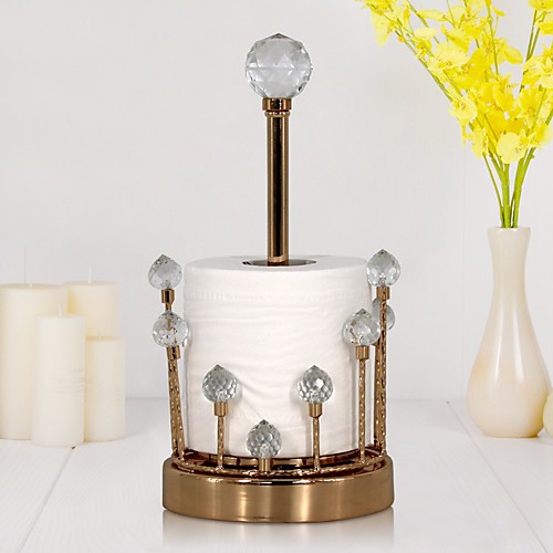 

Desktop Tissue Holder Creative Crystal Tissue Box Dining Room Living Room Vertical Metal Paper Roll Holder